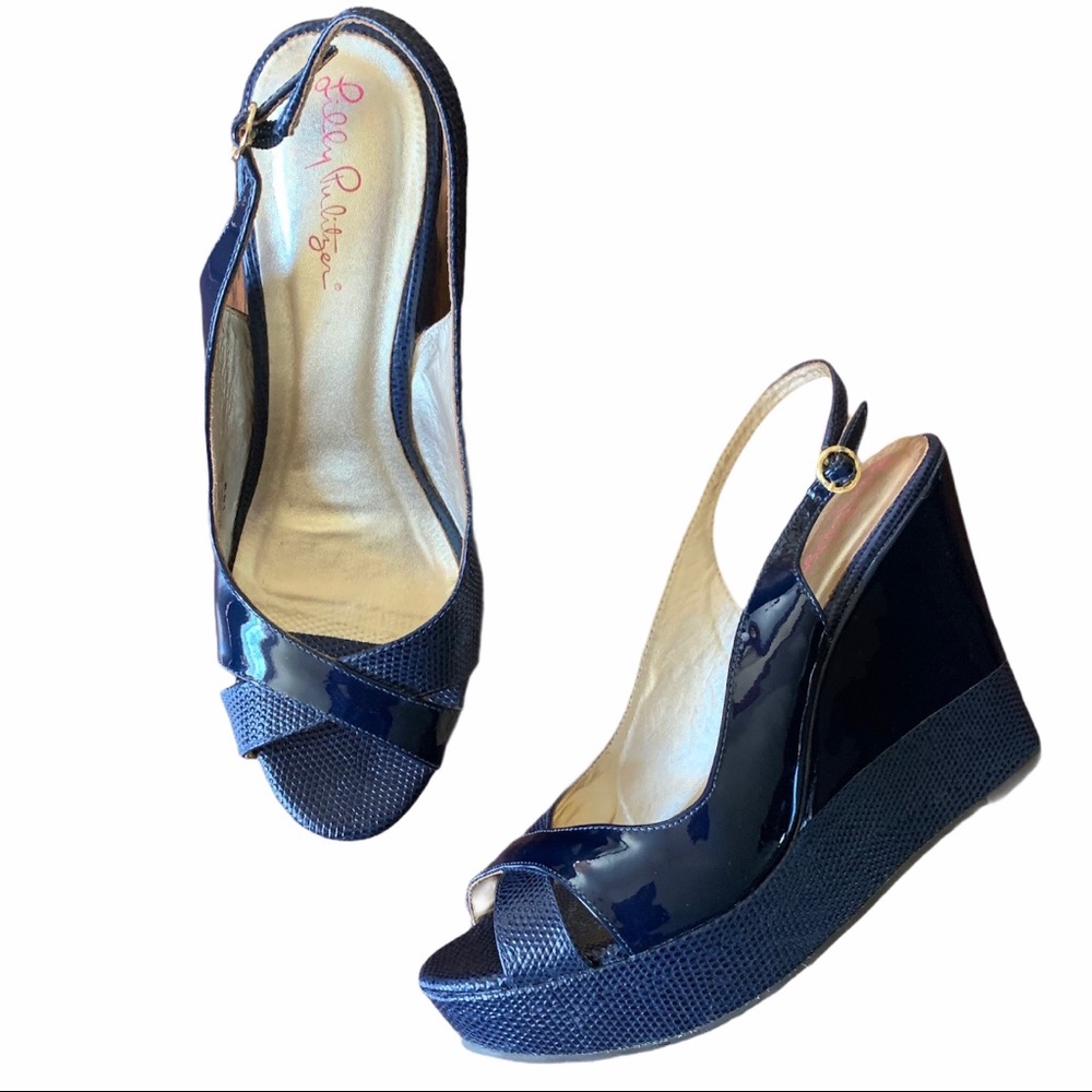 Lilly Pulitzer - Navy Textured Mate Sling Wedges